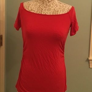 White House Black Market Coral off shoulder tee.